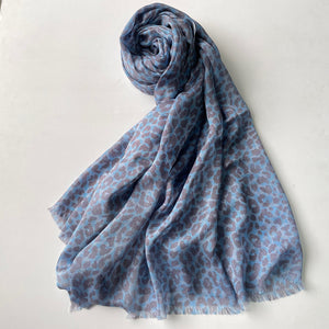 Silk stole "LEOPARD" blue & gray